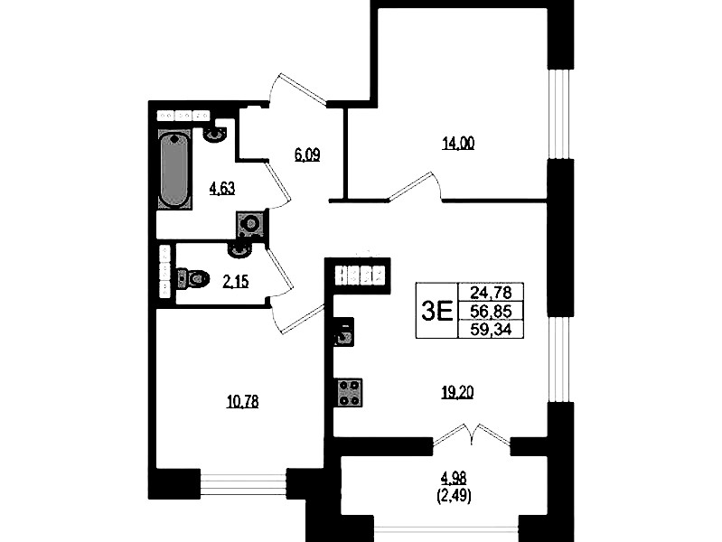 2-комнатная квартира 59.34 м², 4/4 эт., ЖК «Ranta Residence»